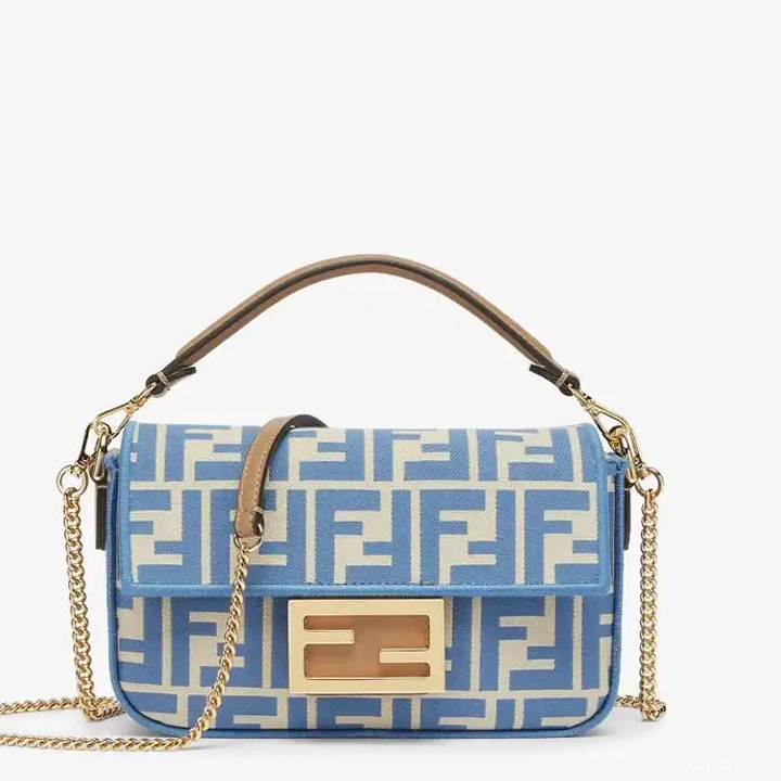 Vintage HOT Bag Blue Baguette In Fendi Motif Mini Fabric FF 0515